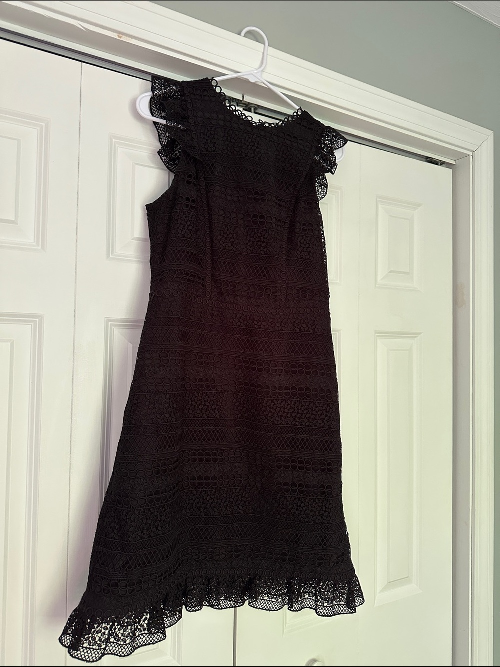 J. Crew Black Lace Midi Dress with Flutter Cap Sleeves
